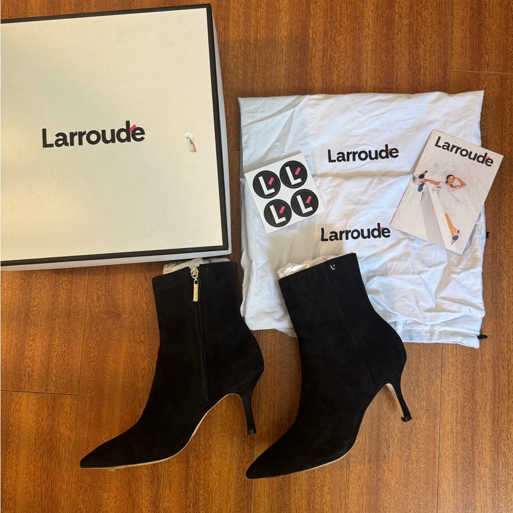 Worn once! Black Suede Larroude Mini Kate Boots w/ Box